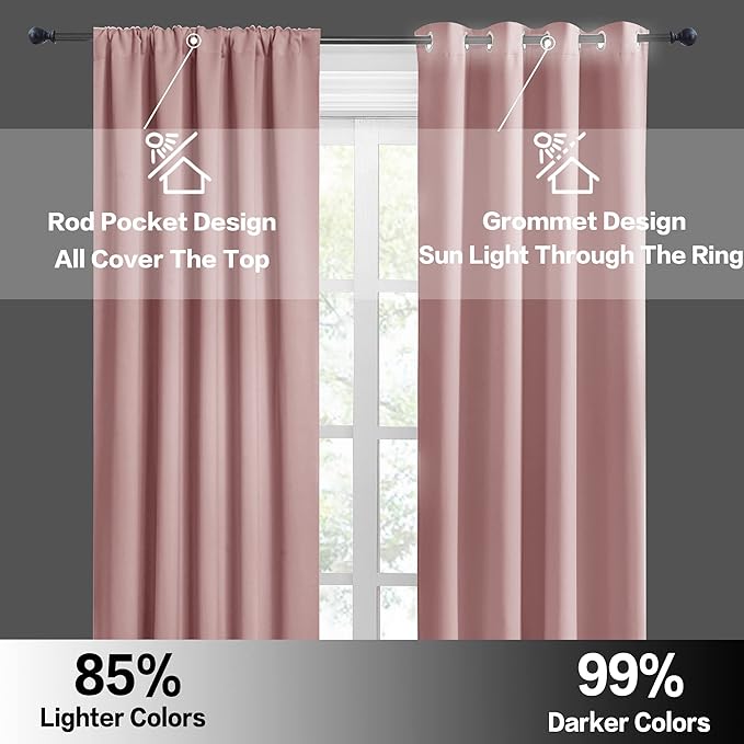 RYB HOME Short Peach Pink Blackout Curtains for Small Bedroom Window, Insulating UV Blocking Drapes for Kitchen Cafe Basement, Privacy Tiers for Bathroom Window, Width 42 by Length 36, Set of 2