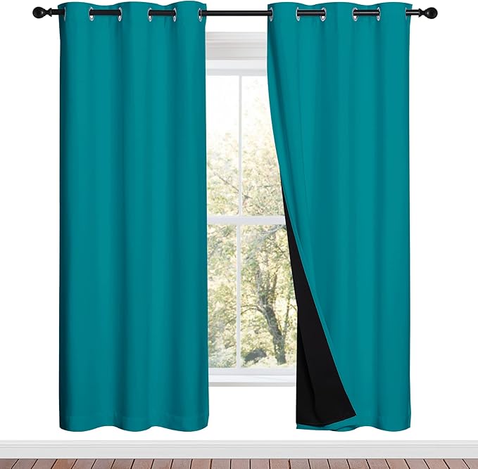NICETOWN 100% Blackout Window Curtain Panels, Full Light Blocking Drapes with Black Liner for Nursery, 72-inch Drop Thermal Insulated Draperies (Peacock Teal, 2 Pieces, 42-inch Wide Per Panel)