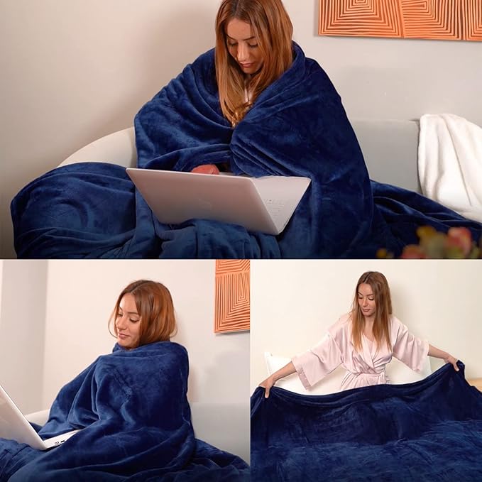 JIAHANNHA Navy Blue Throw Blanket Fleece Blanket Throw Size(50 by 70 Inches),Super Soft Cozy Plush Blanket for Couch Sofa Bed,Lightweight Warm Bed Blankets for Adults,All Season