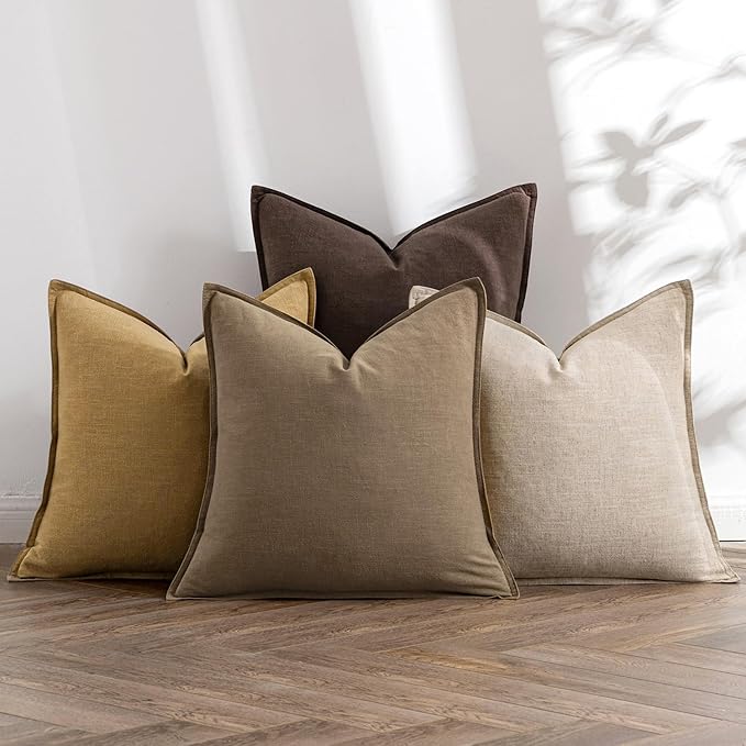MIULEE Neutral Gold/Brown Linen Pillow Covers Pack of 4 Decorative Natural Throw Pillow Covers Soft Accent Boho Farmhouse Couch Pillowcases Modern Spring Decor for Living Room Bed Sofa 18x18 Inch