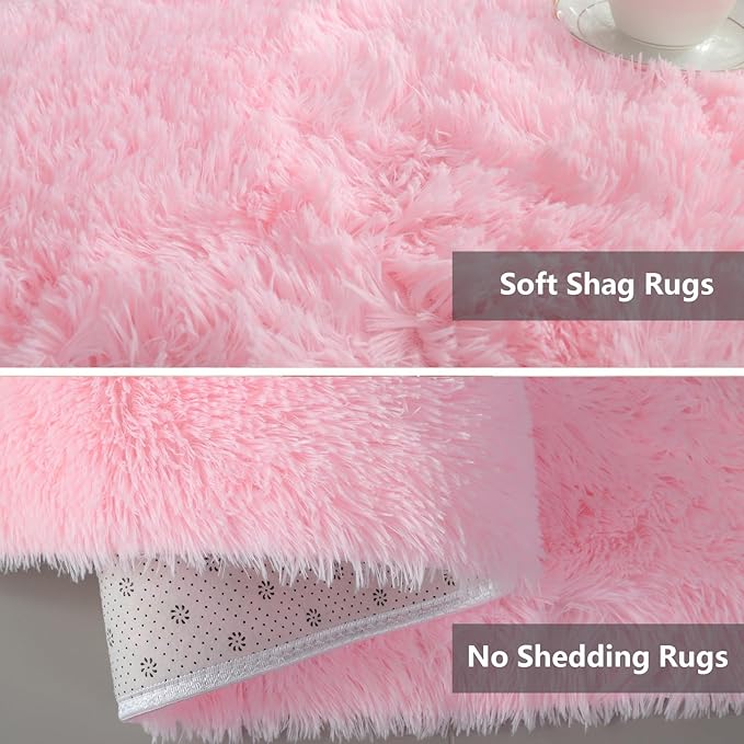Shag Area Rugs for Bedroom Living Room,6X9 Ultra Soft Fluffy Area Rugs for Dorm, Indoor Carpet Nursery Rugs for Kids Girl Room Home Decor, Pink