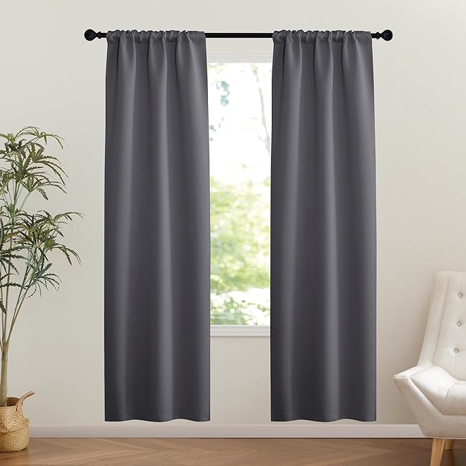 NICETOWN 1 Panel Door Curtain Privacy Thermal Insulated Noise Reducing Blackout French Door Rod Pocket and Ceiling Track Window Covering for Kitchen, Patio Front, Bedroom, Grey, 25" W x 72" L