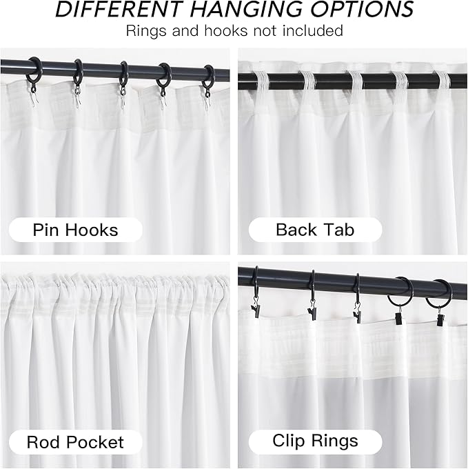 RYB HOME White Velvet Curtains 102 inches with Hook Belt, Soft Fabric Room Darkening Thermal Insulated Luxurious Home Decor Curtains for Living Room Bedroom, W 52" x L 102", 2 Panels Set