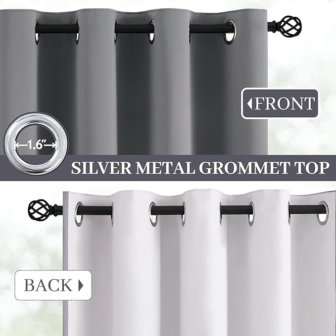 Yakamok Grey Room Darkening 100% Blackout Curtains Grommet Window Treatments with 2 Thick Layers-Gray Thermal Insulated Drapes Set of 2 Panels for Bedroom Living Room 38 Inches by 84 Inches Length