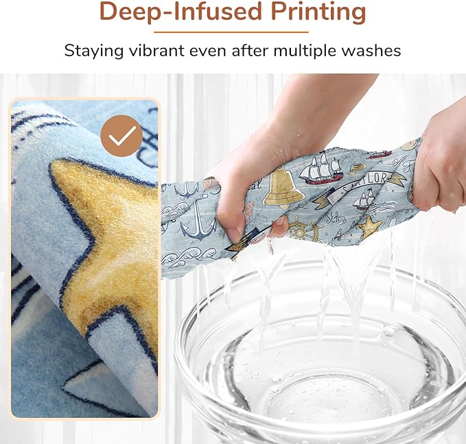 OPPODREAM Nautical Soft Area Rugs 5x7, Washable Blue Rug with Non Slip Backing, 5 x 7 Faux Cashmere Low-Pile 5x7 Carpet