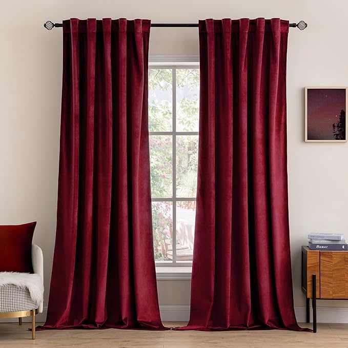 MIULEE Velvet Curtains 84 inches 2 Panels - Luxury Blackout Curtains for Bedroom Living Room Thermal Insulated Super Soft Christmas Window Drapes Rod Pocket & Back Tab, Burgundy Red, W52 x L84 inches