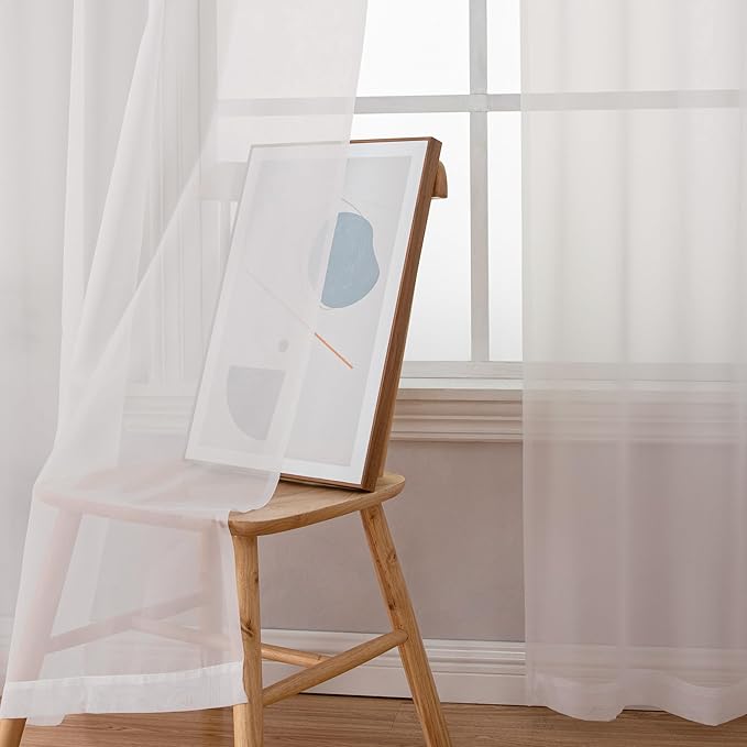 Chyhomenyc Ivory Sheer Curtains 108 Inch Long 2 Panels Set, Light Filtering Long Window Treatment Drapes for Living Room Bedroom Canopy, Each 42Wx108L inches, 9 Feet L, Set of 2, Ivory