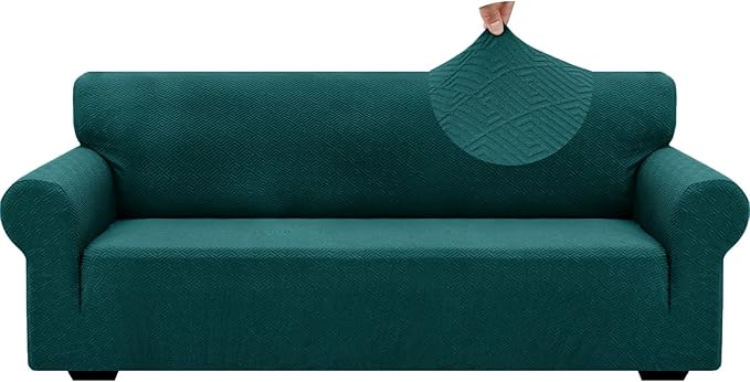 ZNSAYOTX 1 Piece Jacquard Couch Covers for 3 Cushion Couch Living Room High Stretch Sofa Cover Pet Dog Friendly Anti Slip Thickened Slipcovers Furniture Protector (Large, New Pattern Blackish Green)