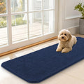 OLANLY Dog Door Mat for Muddy Paws 47x17, Absorbs Moisture and Dirt, Absorbent Non-Slip Washable Doormat, Quick Dry Chenille Mud Mat for Dogs, Entry Indoor Entryway Carpet for Inside Floor, Dark Blue