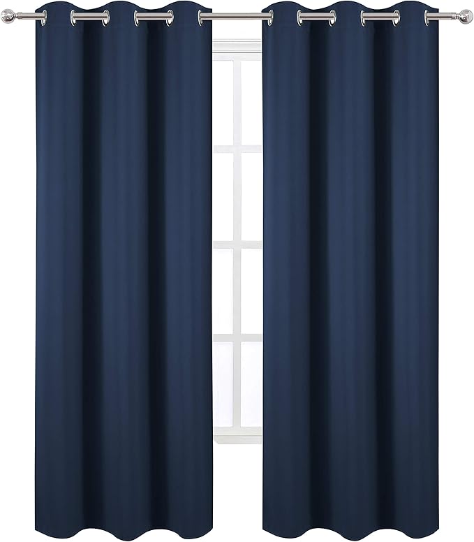 LEMOMO Navy Blue Thermal Blackout Curtains/42 x 95 Inch/Set of 2 Panels Room Darkening Curtains for Bedroom
