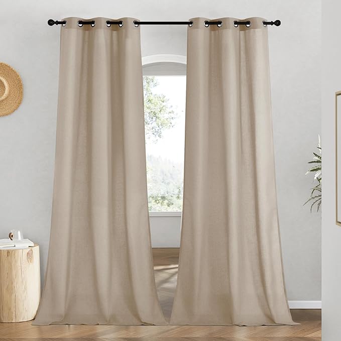 NICETOWN Rustic Linen 96 inch Long Curtains for Living Room, Grommet Privacy Added Thick Linen Weave with Light Filter Window Curtains & Drapes for Bedroom, Taupe, W42 x L96, 2 Panels