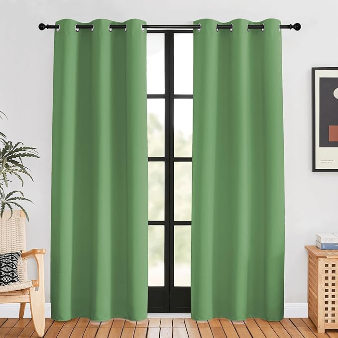 NICETOWN Blackout Window Curtains 80 inch Long, 2 Panels, 34 inch, Forest Green, Grommet Top Room Darkening Thermal Insulated Solid Vertical Drapes for Bedroom/Kid Room