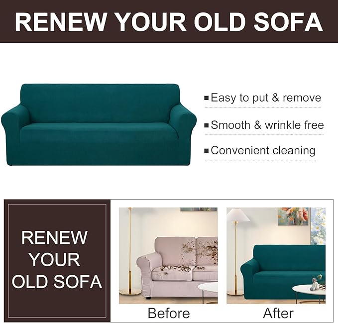U-NICE HOME Stretch Couch Cover Sofa Cover Sofa Slipcover Furniture Protector for 3 Cushion Couch Sofa Pet Friendly(Sofa, Blue)