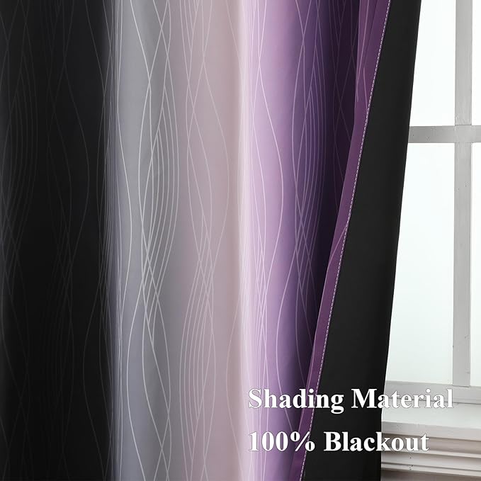 Estelar Textiler Black and Purple Ombre Blackout Curtains for Bedroom, Thermal Insulated Gradient Blackout Drapes, Full Room Darkening Energy Saving Curtains for Living Room, 52Wx96L, 2 Panels