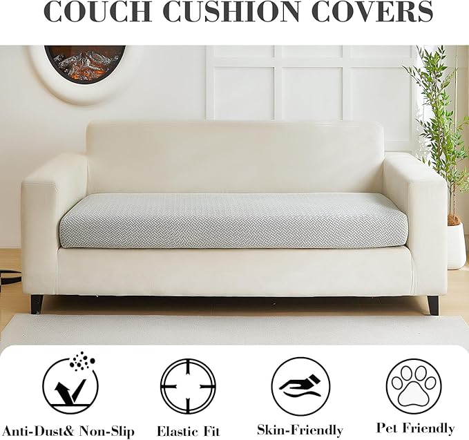 Couch Covers for 2 Cushion Sofa Pet Friendly Couch Cushion Covers Universal Sofa Covers Washable Stretch Slipcovers for Sectional Sofa (Texture Light Gray,Large Double Seat Cover)