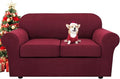 H.VERSAILTEX 3 Piece Stretch Sofa Covers for 2 Cushion Loveseat Couch Covers for Living Room Furniture Cover (Base Cover Plus 2 Seat Cushion Covers) Thicker Jacquard Fabric(Medium Sofa, Burgundy)