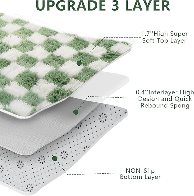 Area Rugs for Bedroom Living Room,5x8 Green and White Fluffy Soft Checkered Rug Fuzzy Shag Shaggy Carpet, Indoor Plush Floor Rugs for Kids Boys Girls Teen Dorm Nursery Home Decor