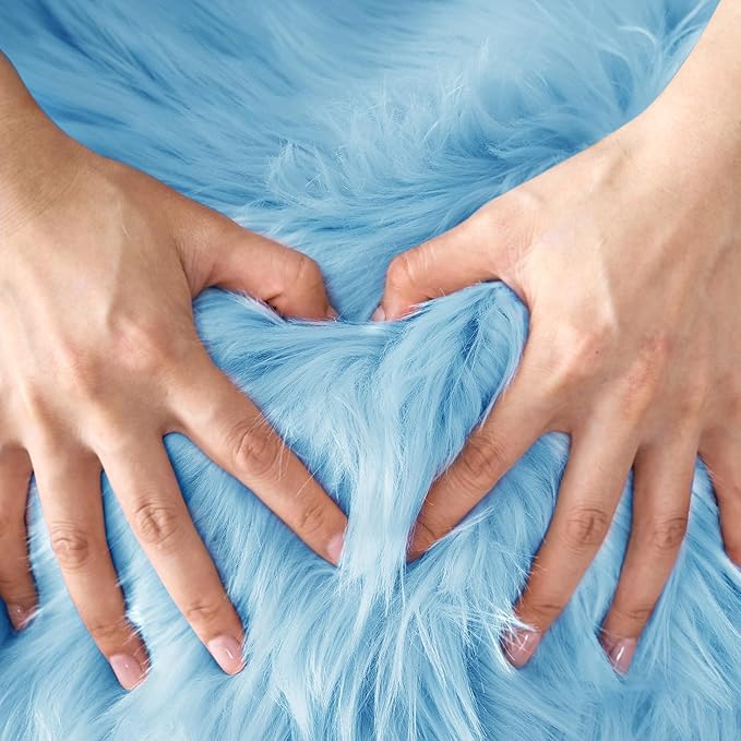 Ciicool Ultra Soft Faux Sheepskin Fur Rug Fluffy Rug for Bedroom Fuzzy Carpet for Living Room Kid's Room Nursery Decor, Sky Blue 2 x 6 Feet