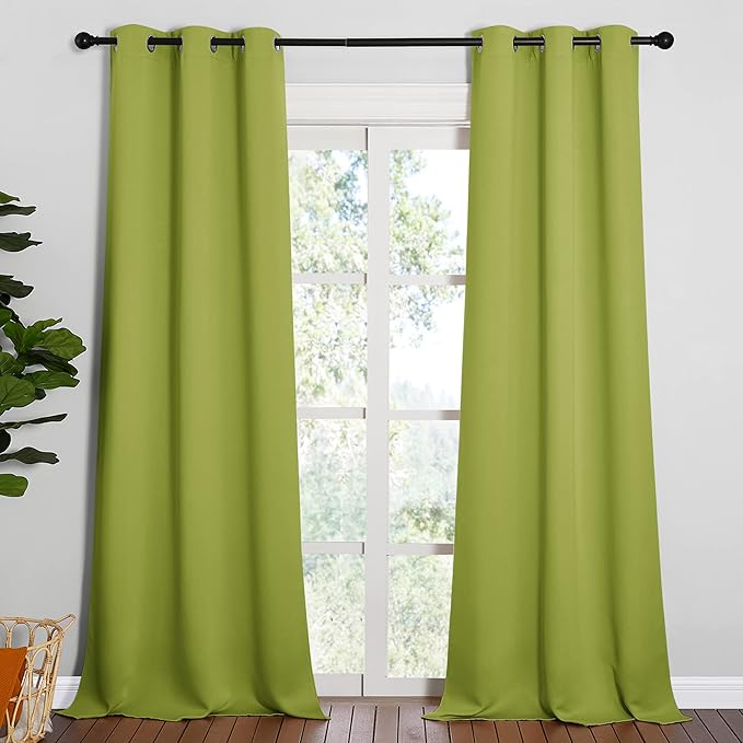 NICETOWN Room Darkening Window Panels - Fresh Green Thermal Insulated Curtains 95 inches Length for Christmas Bedroom (42 inches Width, Double Pieces)