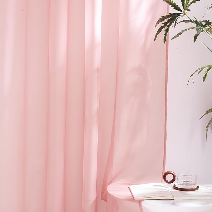 NICETOWN Baby Pink Sheer Curtains 96 Inches Long, Grommet Airy & Lightweight Window Treatments Translucent Elegant Drapes for Living Room/Bedroom, W54 x L96, 2 Panels