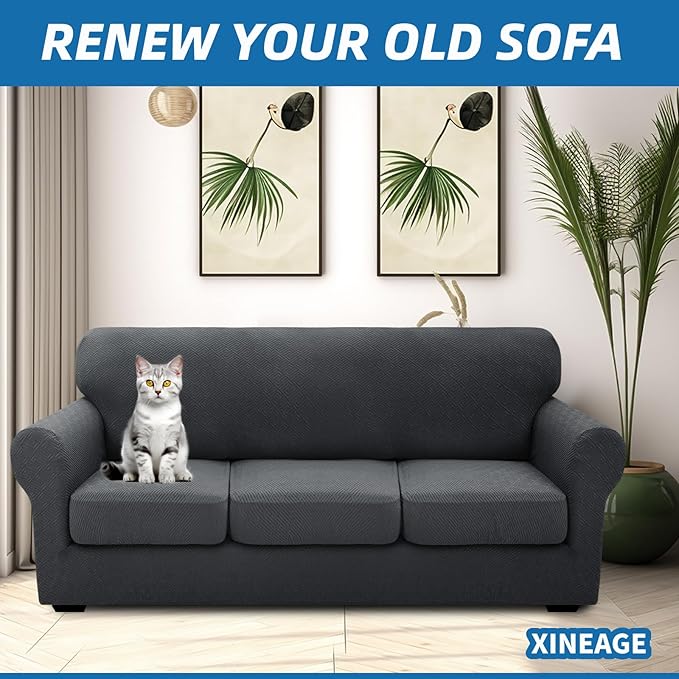 XINEAGE 2026 New 4 Pieces Couch Covers for 3 Cushion Couch Super Stretch Thick Soft Sofa Cover Anti Slip Sofa Slipcover Dogs Cats Furniture Protector (Dark Gray, 71"-91")