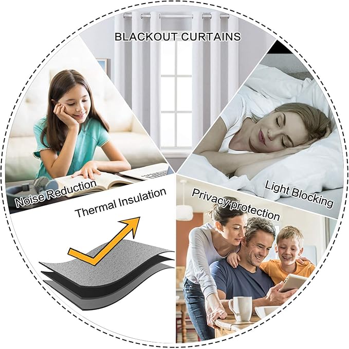 MIULEE Linen Blackout Curtains for Bedroom Solid 100% Blackout Thermal Insulated Grayish White Curtains Grommet Room Darkening Curtains/Drapes for Living Room 42x90 Inch (2 Panels)