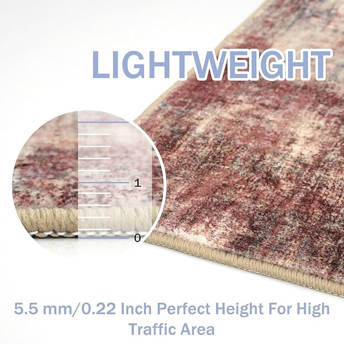 IOHOUZE Abstract Area Rugs 5x7 Ft Washable Rugs for Living Room, Non Slip Dining Room Rug, Printed Faux Wool Rugs for Bedroom, Floor Carpet for Kitchen Nursery Playroom, Red/Multi