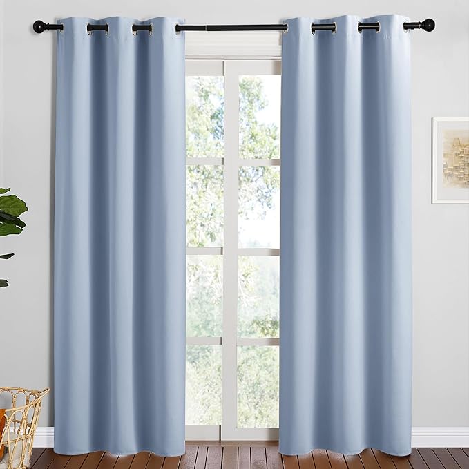 NICETOWN Vintage Blue Blackout Curtains 84 inches Length for Living Room, 2 Panels, 42" Wide, Thermal Insulated Long Drapes for Large Window