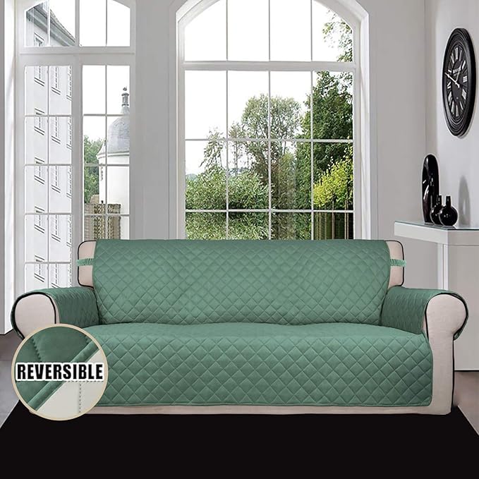 Easy-Going 4 Seater Sofa Slipcover Reversible Sofa Cover Water Resistant Couch Cover with Foam Sticks Elastic Straps Furniture Protector for Pets Children Dog Cat (XX-Large, Cyan/Ivory)