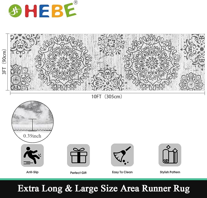 HEBE Hallway Runner Rug 3'x10' Washable Vintage Distressed Area Rugs Non Slip Laundry Rug Runner Boho Floor Carpet Runners for Hallways Entryway Laundry Room Kitchen Bathroom
