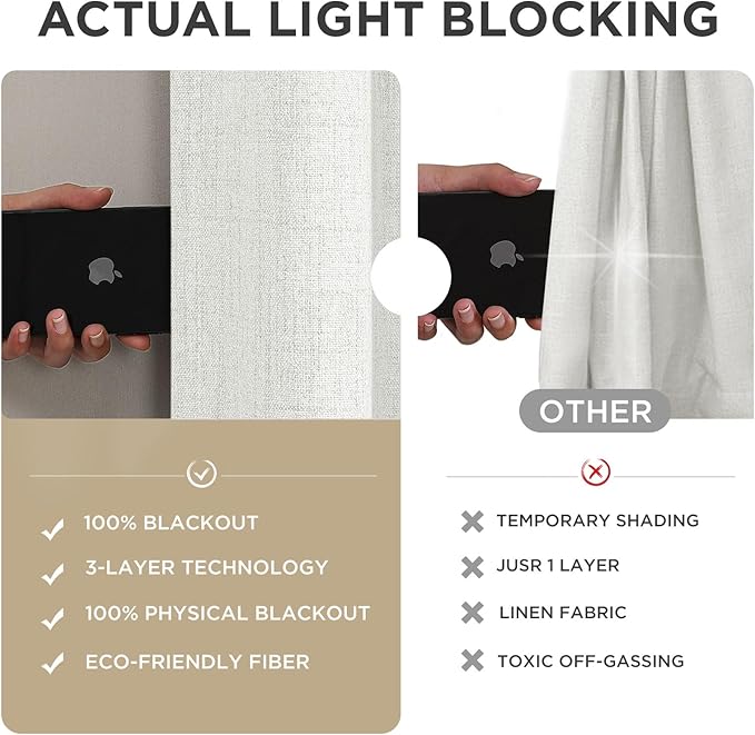 Joydeco Blackout Curtains for Bedroom - 100% Light Blocking 2 Panels Set White Drapes 66" W x 108" L, Thermal Insulated Room Darkening Curtains, Linen Textured for Living Room, Rod Pocket & Back Tabs