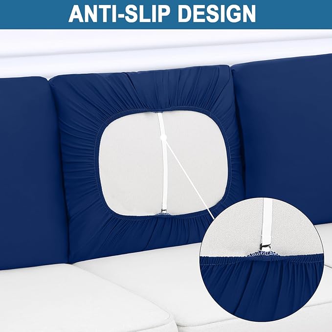 Smiry Printed Couch Cushion Covers, Stretch Soft Couch Covers for Sofa, Washable Non-Slip Sofa Slipcover Furniture Protector for Indoor and Outdoor (Backrest L, Navy)