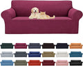 Cupuamon 2026 New Stretch Oversized Sofa Slipcovers Couch Sofa Cover for 4 Seater Furniture Protector Covers with Elastic Bottom Jacquard Fabric Small Checks for Pets, Kids - Wine