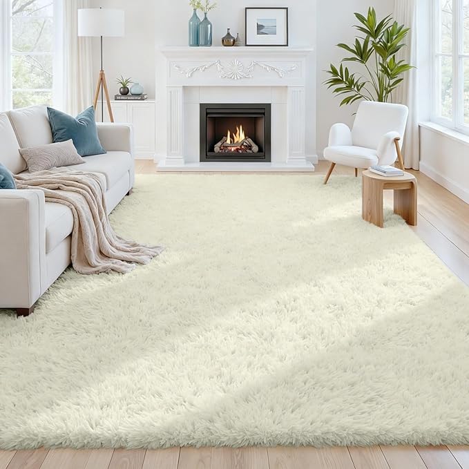 6x9 Area Rugs for Living Room Rug: Soft Fluffy Shag Cream White Rugs for Bedroom, Non-Slip Large Fuzzy Plush Rug Indoor Floor Carpet for Nursery Kids Boys Girl Room, Dorms, Playroom, Modern Home Decor