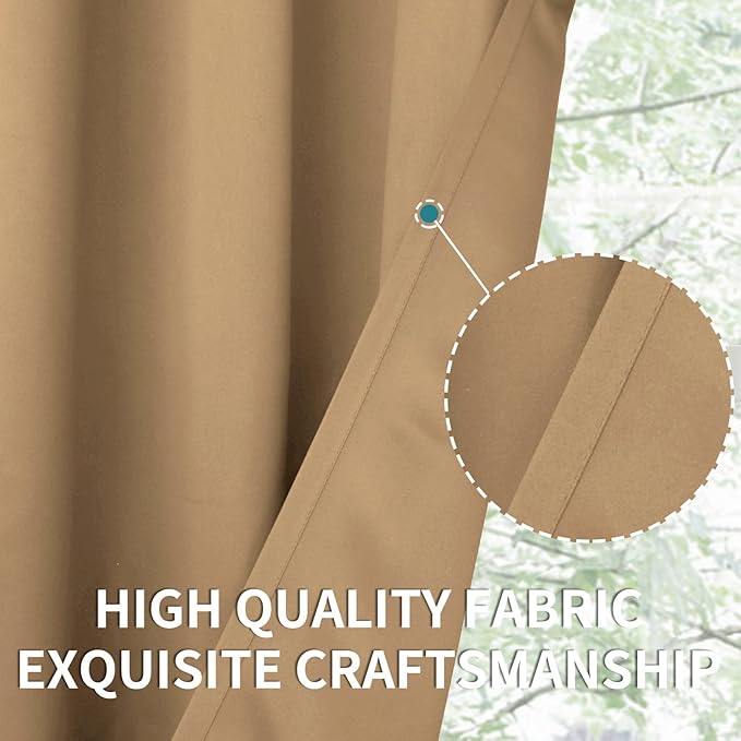 BGment Blackout Curtains for Bedroom - Grommet Thermal Insulated Room Darkening Curtains for Living Room, Set of 2 Panels (38 x 45 Inch, Khaki)