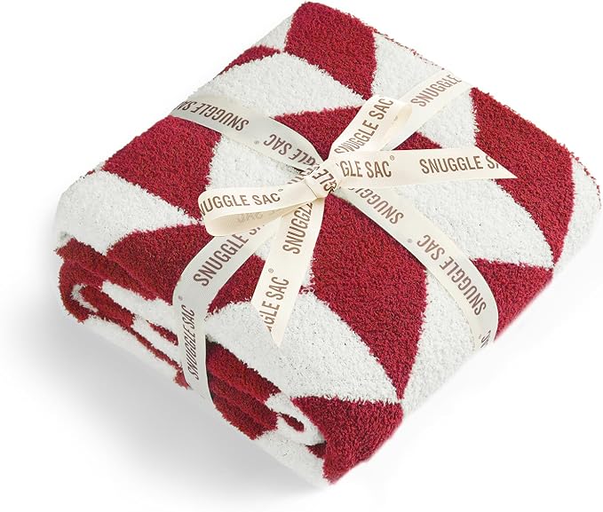 Snuggle Sac Chevron Red Throw Blanket for Couch, Super Soft Christmas Blankets Cozy Knit Fuzzy Plush Lightweight Throws for Sofa, Bed, Red,50x60 inches