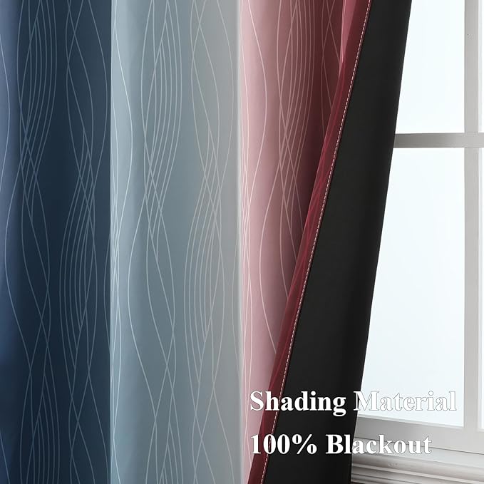 Estelar Textiler Navy Blue and Burgundy Red Ombre Blackout Curtains 90 Inch Length for Living Room, Room Darkening Grommet Gradient Thermal Insulated Drapes for Bedroom,52Wx90L Inches (2 Panels)