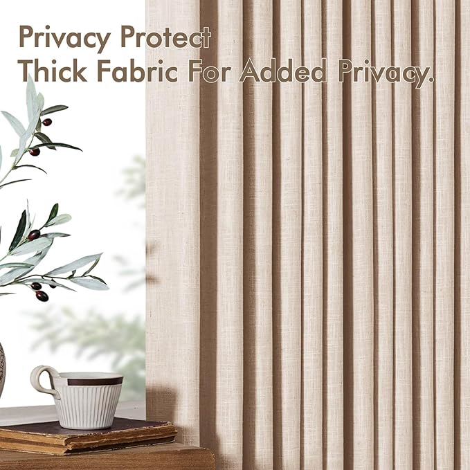 MIULEE Pinch Pleated Thick Linen Curtains 108 Inches Length 2 Panels for Living Room Bedroom, Extra Long Memory Trained Pinch Pleat Drapes Light Filtering Sand Beige Foor to Ceiling Curtains