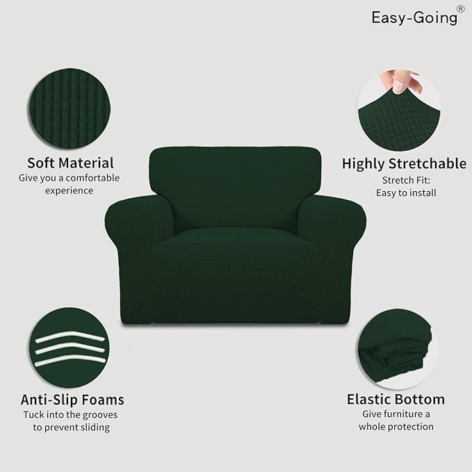 Easy-Going Stretch Oversized Chair Sofa Slipcover 1-Piece Couch Sofa Cover Furniture Protector Soft with Elastic Bottom for Kids Spandex Jacquard Fabric Small Checks Dark Green