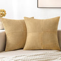MIULEE Khaki Decorative Throw Pillow Covers 18x18 Inch for Couch Bed Sofa Pack of 2 Boho Farmhouse Throw Pillows Soft Cross Corduroy Patchwork Textured Cushion Cases