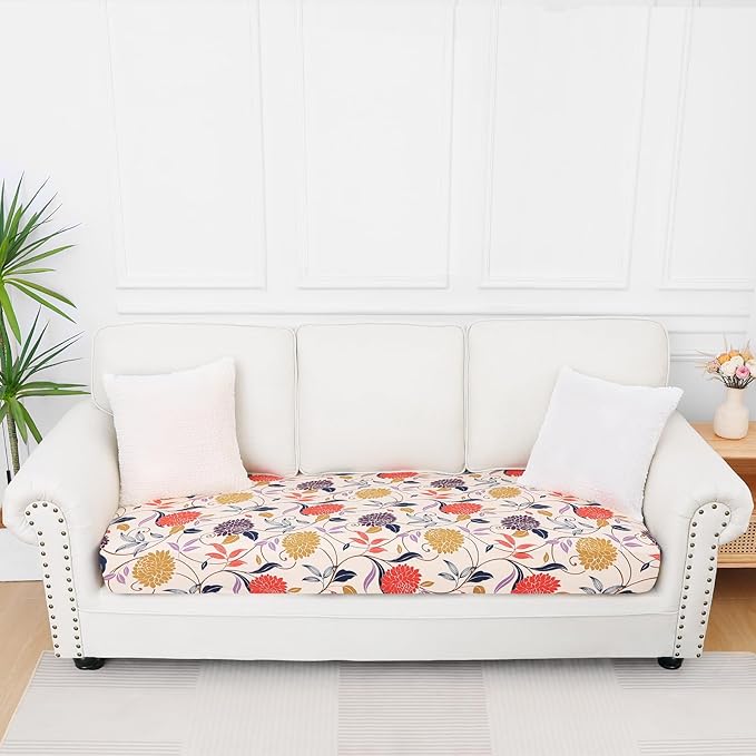Smiry Printed Couch Cushion Covers, Stretch Soft Couch Covers for Sofa, Washable Non-Slip Sofa Slipcover Furniture Protector for Indoor and Outdoor (Large, Orange)