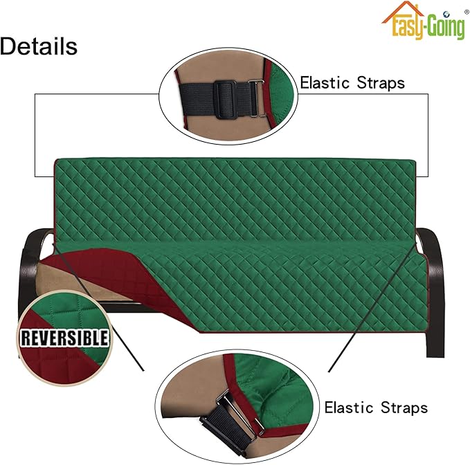 Easy-Going Futon Slipcover - Reversible Sofa Cover, Armless, Water Resistant - Protects Furniture from Pets & Kids (Green/Christmas Red)