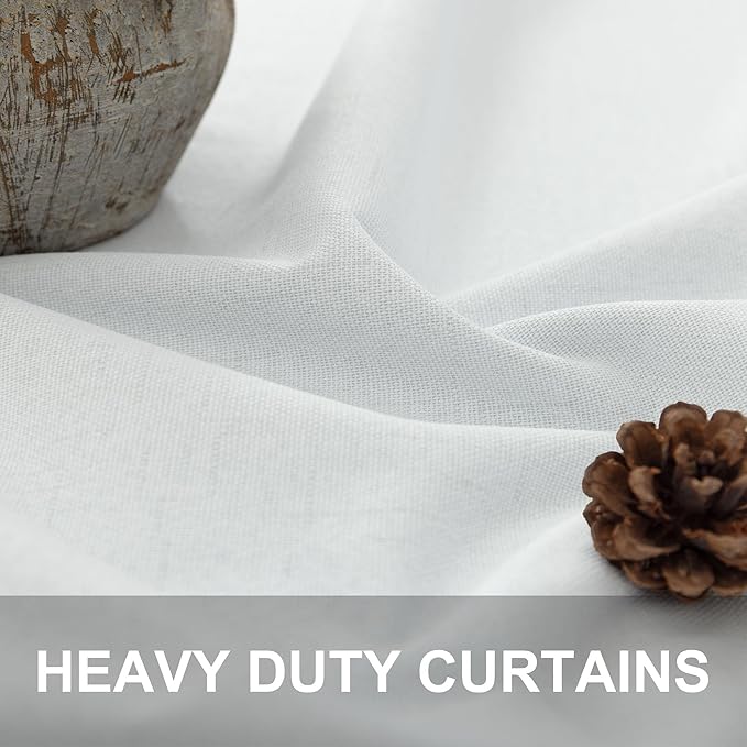 Black Out Curtains 63 Inch Long Small White Blackout Energy Saving Dining Room Darkening Curtain for Nursery Office Shabby Chic Faux Linen Kids Bedroom Curtains 63 Inch Length 2 Panels Back Tab Pocket
