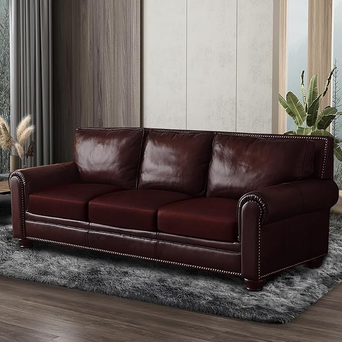 Leather Look Couch Cushion Covers Sofa Seat Slipcovers Sets Couches Furniture Protector for Sectional Armchair Loveseat Pets Kids Stretch Spandex Fabric (3 Cushion Sofa, Burgundy)