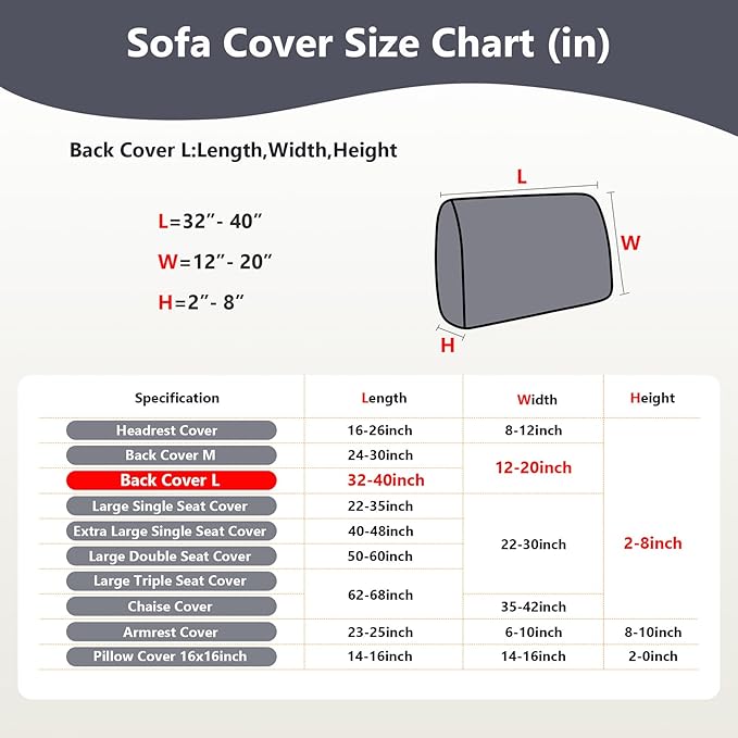 Couch Cushion Covers for Sofa Couch Covers Wear-Resistant Universal Sofa Cover Washable Stretch for Sectional Slipcovers (Texture-Gray,Back Cover L)