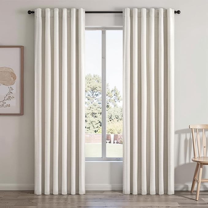 Cream Birch 84 Inch Longth 40 Inch Wide 100% Blackout Curtains 2 Panels Set for Bedroom Back Tab Rod Pocket Pleated Thermal Insulated Energy Efficient Cotton Linen Blend Decor(40"W x 84"L 2 Panels)