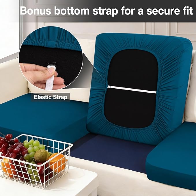 hyha 4Pcs Patio Cushion Covers, Stretch Outdoor Couch Cushion Covers, Washable Outdoor Chair/Sofa Slipcovers for Patio Furniture Cushions Protector with Elastic Bottom(Peacock Blue,Cover Only)