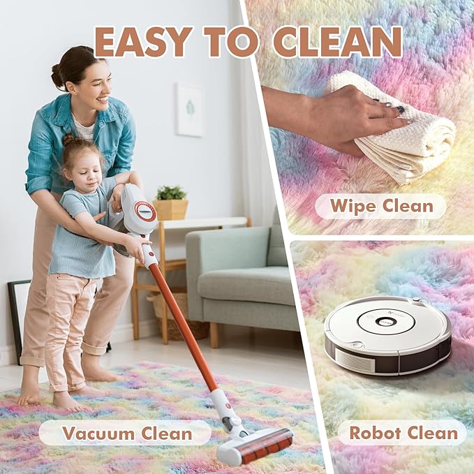 6x9 Ft Large Shag Kids Colorful Rug for Living Room, Ultra Soft Fluffy Furry Area Rugs for Nursery Bedroom Indoor Floor, Girls Aesthetic Carpet Home Decor (Rainbow)