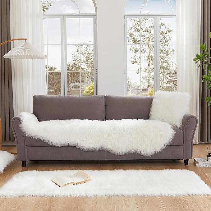 EasyJoy Ultra Soft Fluffy Shaggy Area Rug Faux Fur Rug Chair Cover Seat Pad Fuzzy Area Rug for Bedroom Floor Sofa Living Room (2 x 6 ft Sheepskin, White)
