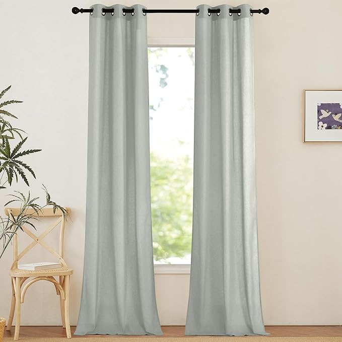 NICETOWN Linen Curtains 96 inches Long for Living Room, Grommet Semi Sheer Drapes Linen Weave Window Treatments Privacy Added with Light Filtering for Bedroom, Sage Green, W34 x L96, 2 Panels